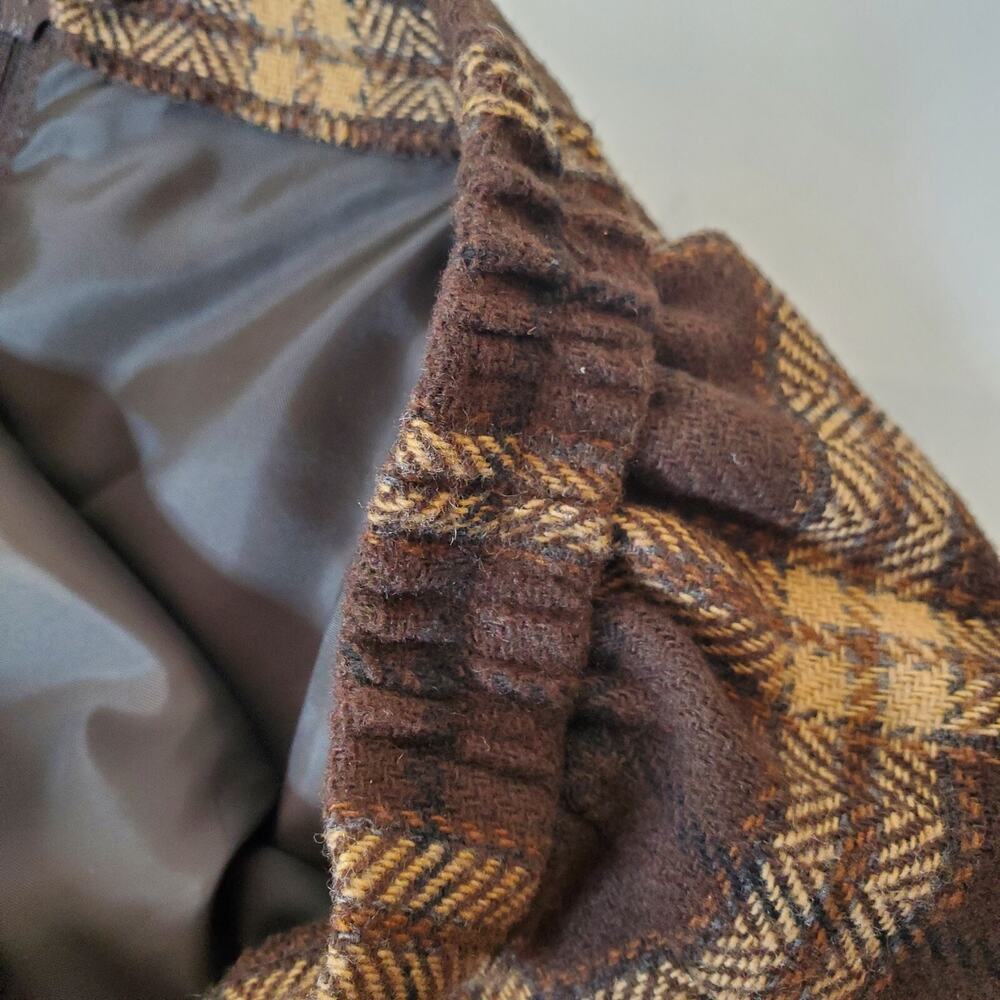 VTG Y2K Briggs Petites Womens Brown Plaid Midi Skirt Lined Wool Blend SZ 12P - Picture 6 of 11
